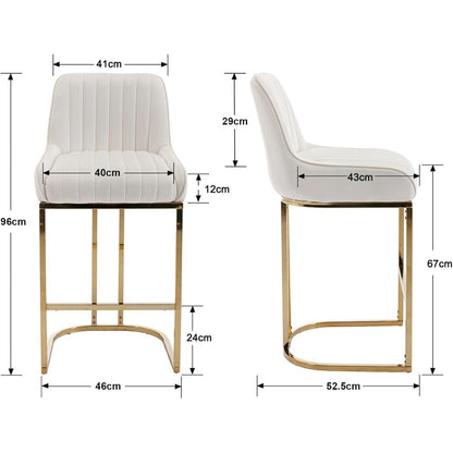 Barhocker Set 2er – Samt, Goldenes Metallbein, Weiß