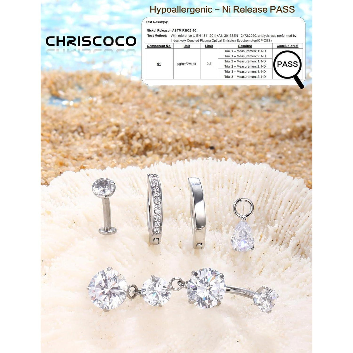 Chirurgenstahl Bauchnabelpiercing Set Silber/Gold mit Zirkonia, 8mm