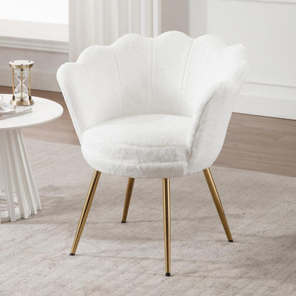 Teddystoff Sessel mit Goldfuß – Bequemer Loungesessel Weiß