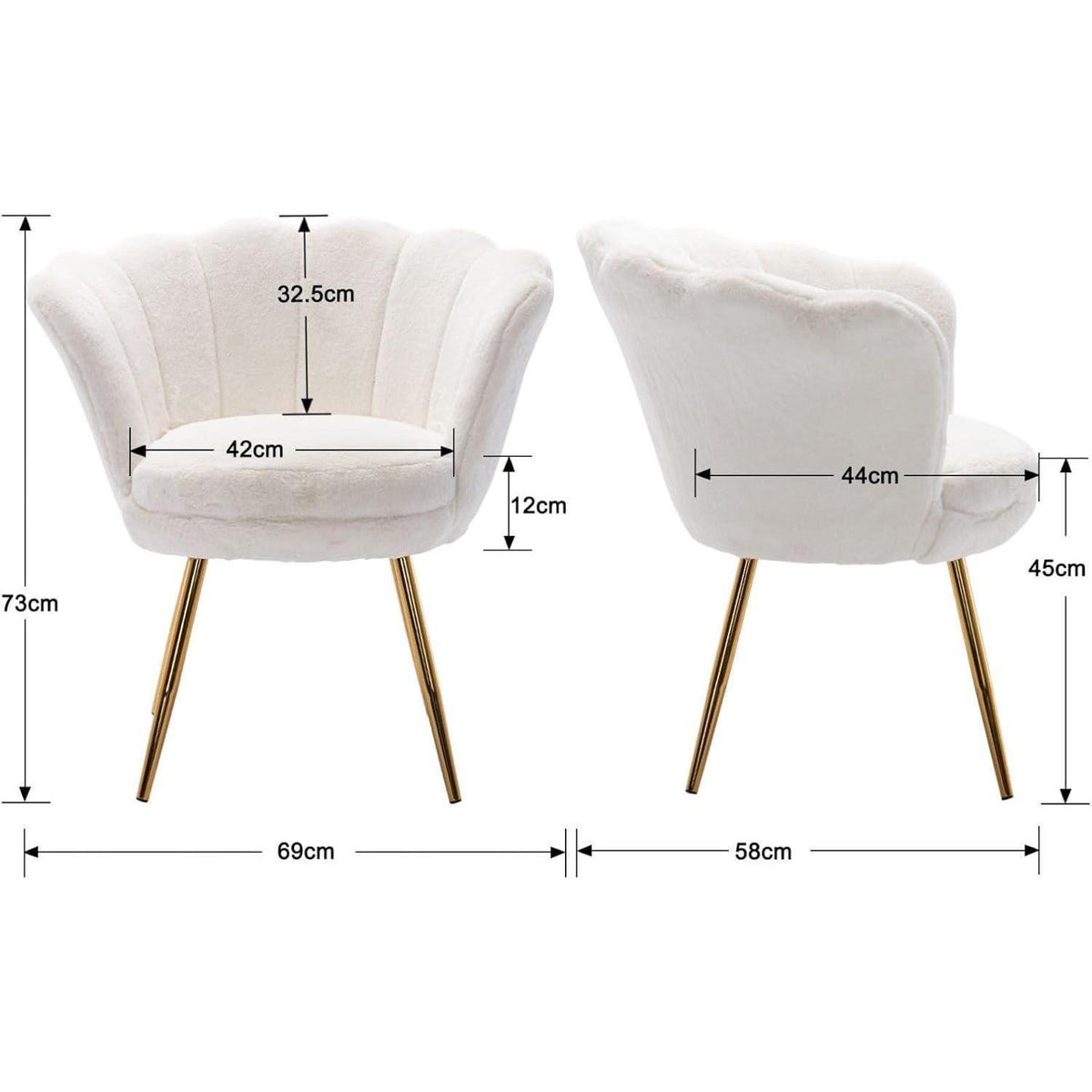 Teddystoff Sessel mit Goldfuß – Bequemer Loungesessel Weiß