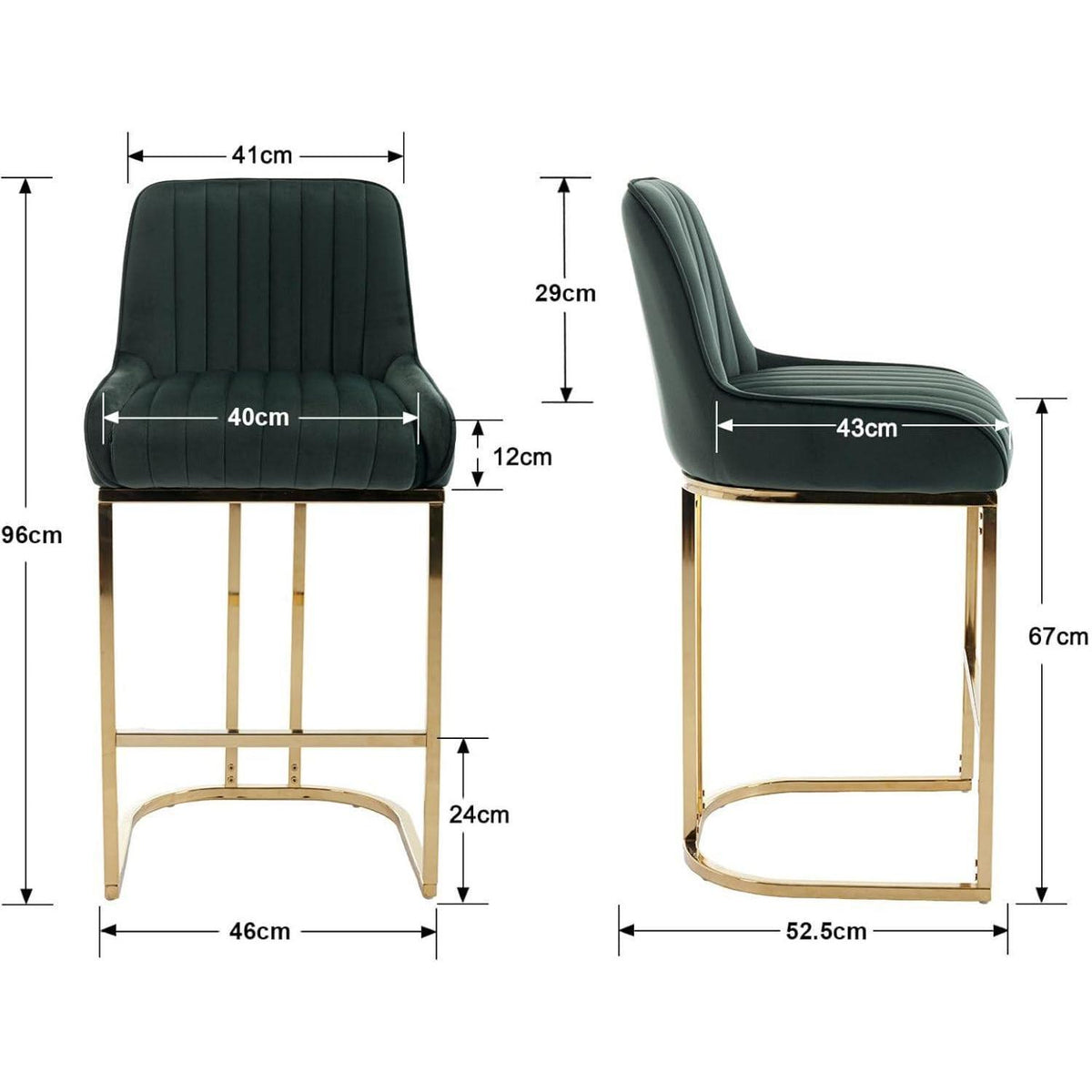 Barhocker Set 2er – Samt, Goldbein, Gepolstert, Grün