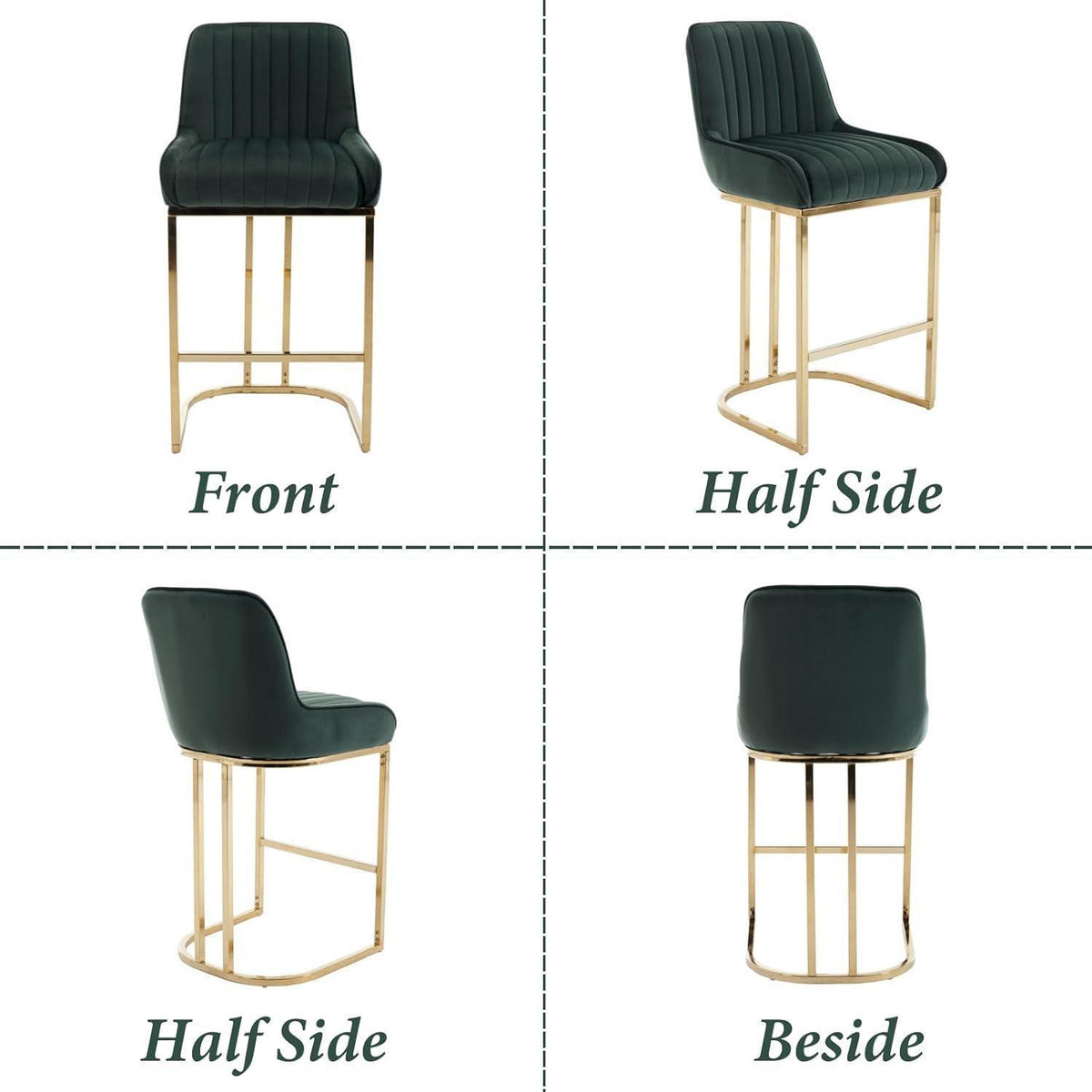Barhocker Set 2er – Samt, Goldbein, Gepolstert, Grün