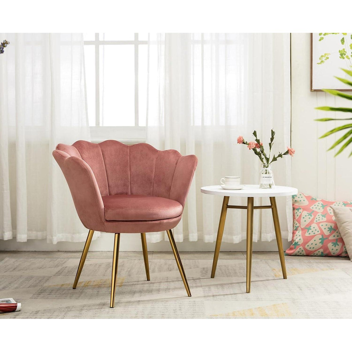 Samt Sessel Wohnzimmer mit Goldfuß & Blumenform Rosa
