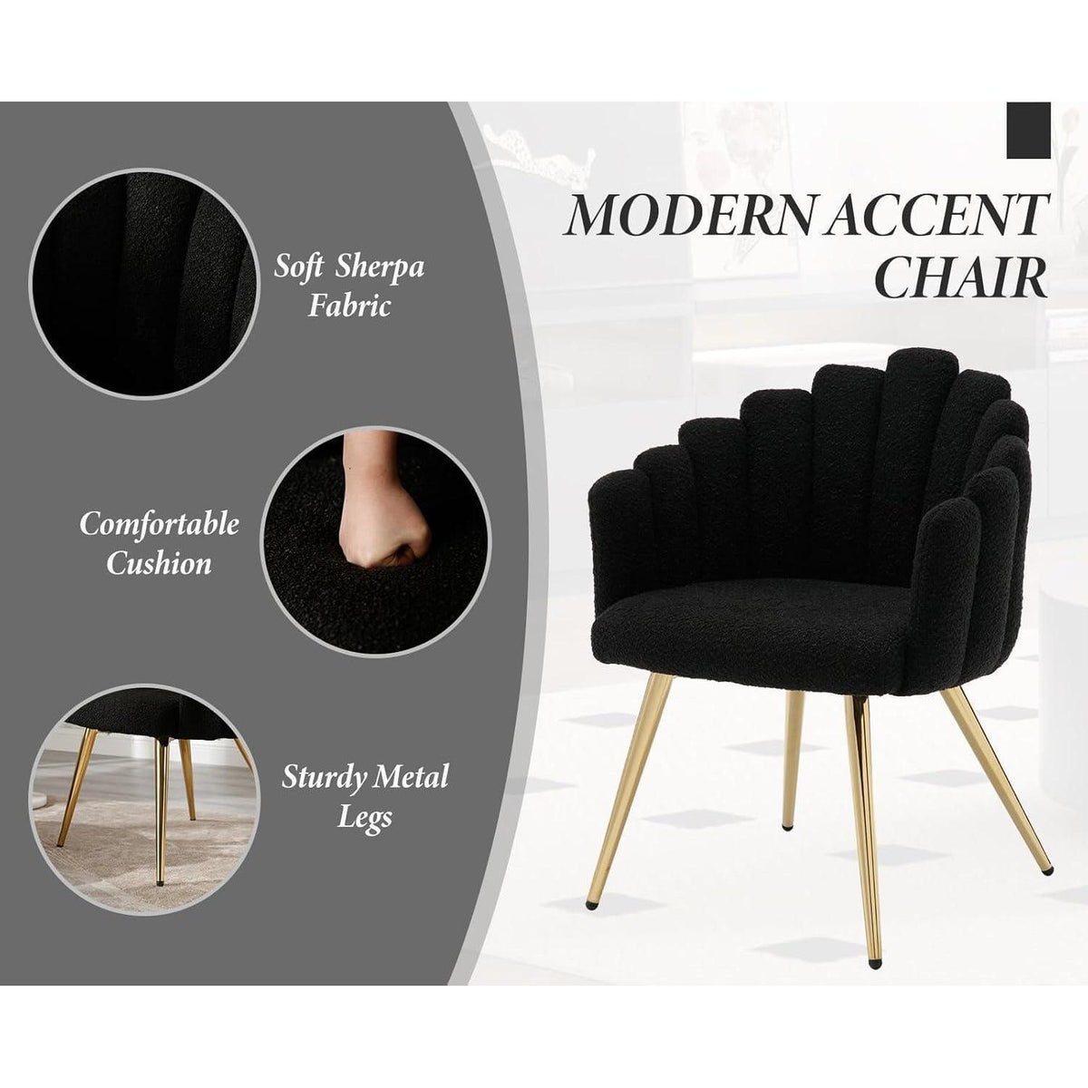 Kunstfell Sessel mit goldenen Beinen – Bequemer Polsterstuhl