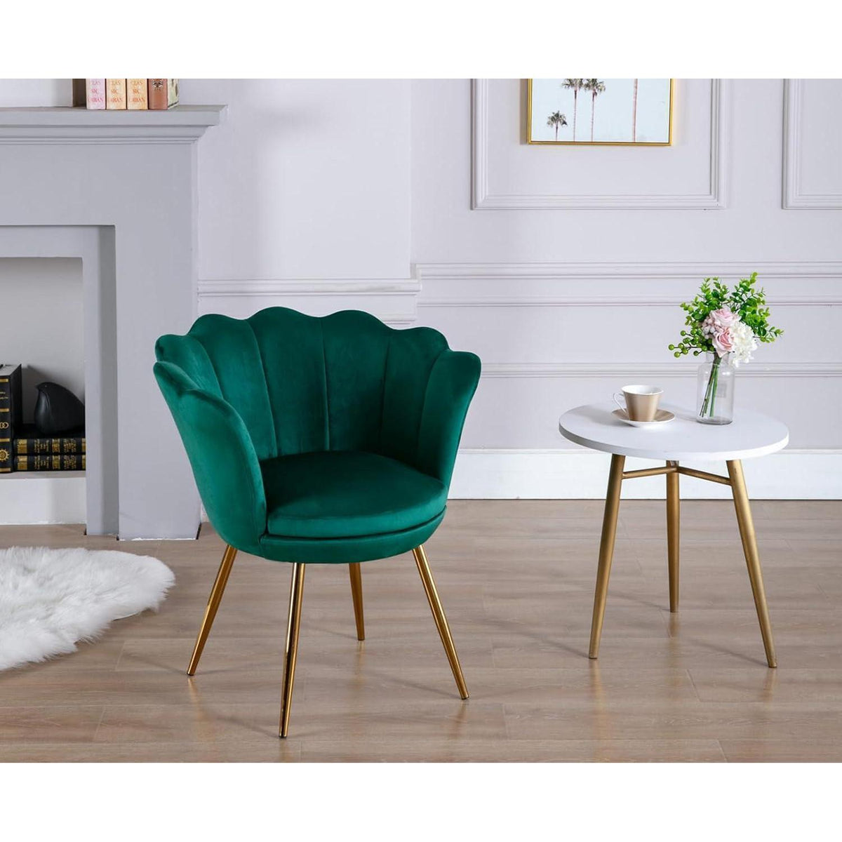 Samt Sessel Wohnzimmer mit Goldfuß & Blumenform