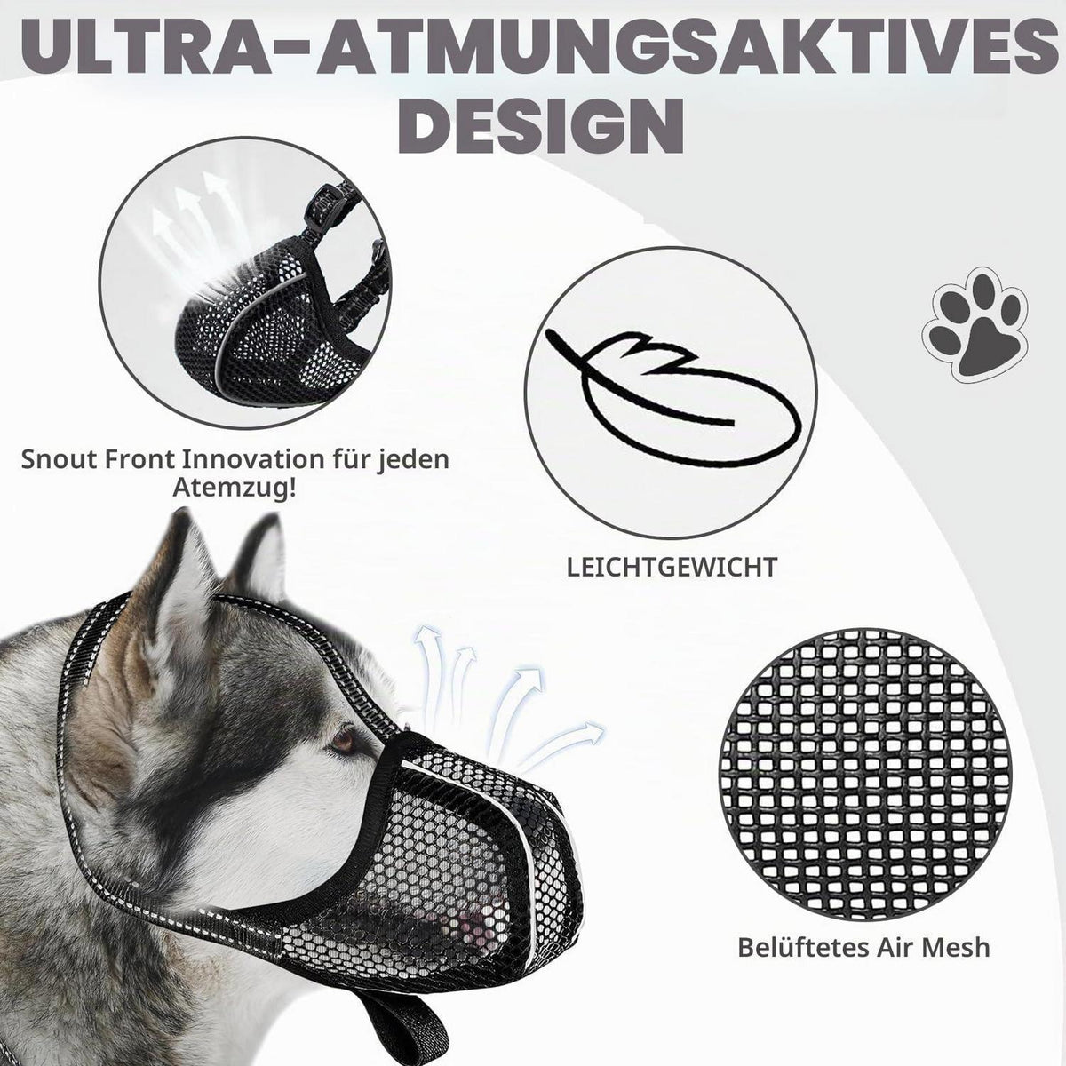 Atmungsaktiver Hundemaulkorb – Verstellbar, Reflektierend, Größe M