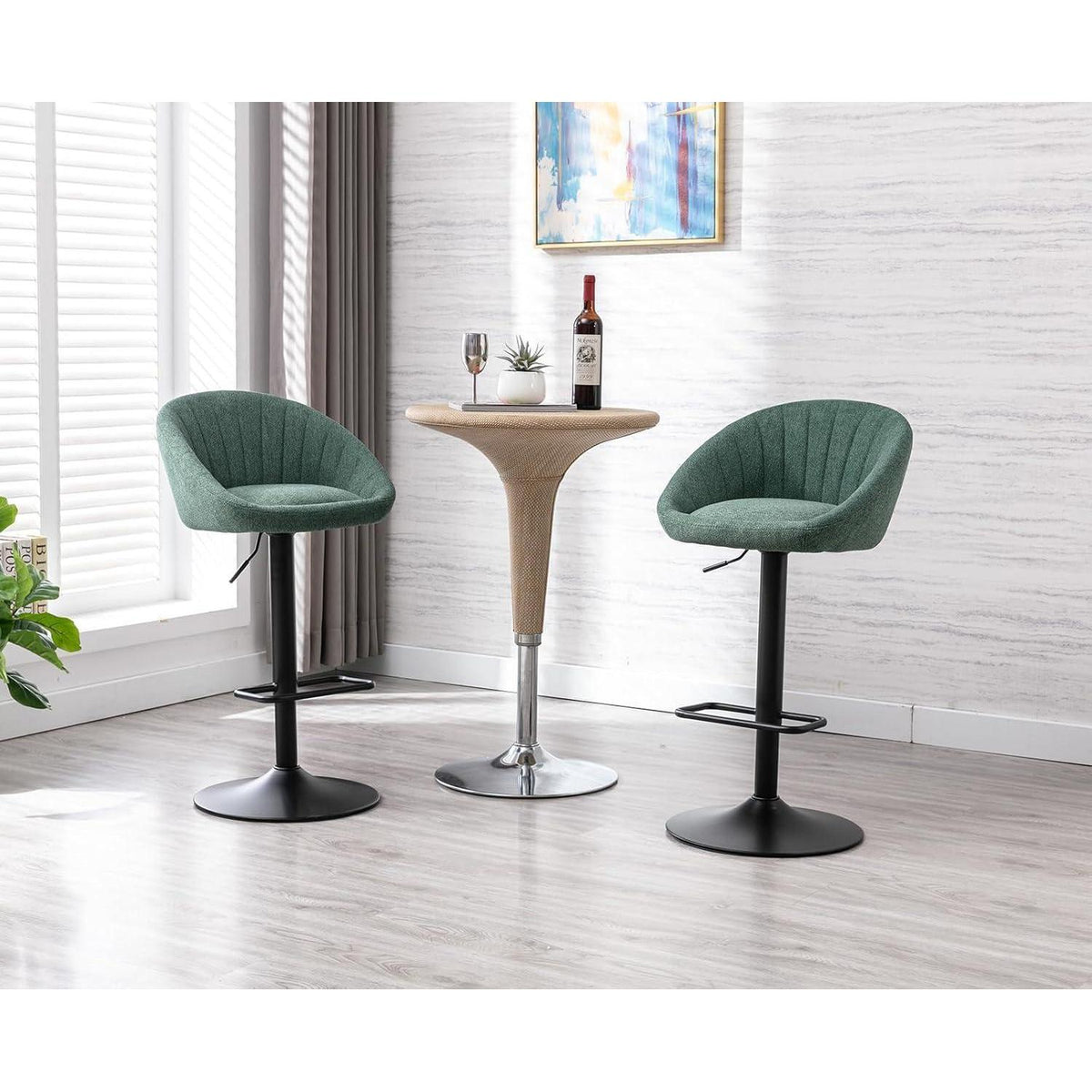 Gepolsterte Barhocker 2er Set, Grün, Höhenverstellbar & Drehbar