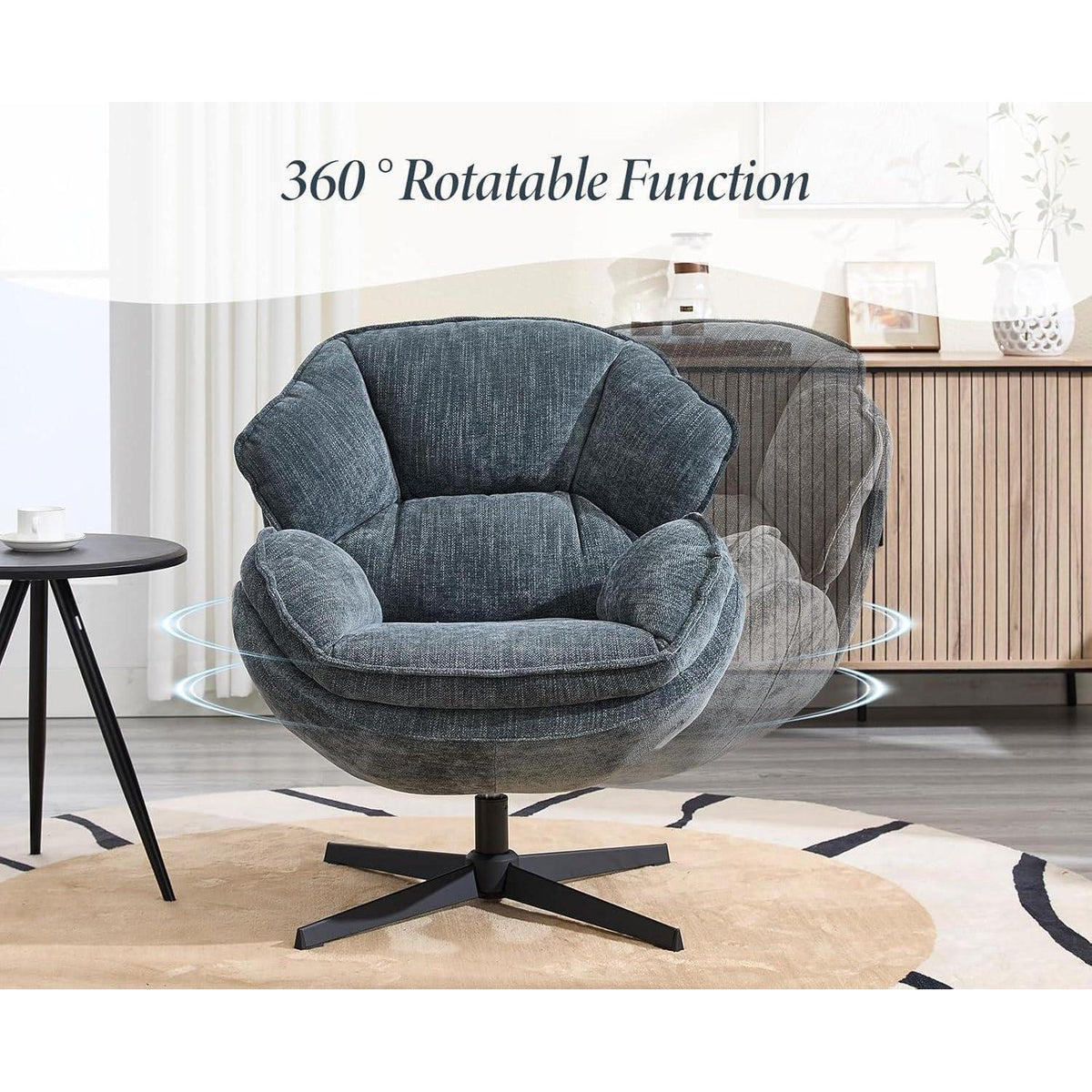 Drehbarer Loungesessel Blau – Chenille Gepolstert & Komfortabel