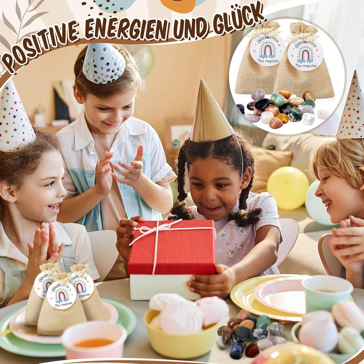12 Glückssteine Set für Kinder – Mitgebsel Taufe & Geburtstag