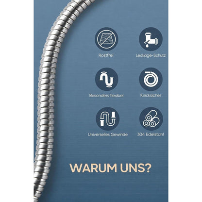Edelstahl Duschschlauch 1,5m mit Verdrehschutz und Knickschutz