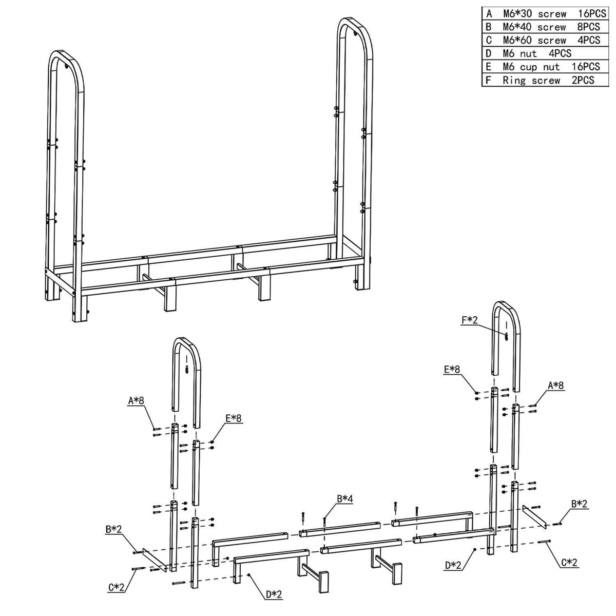 Kaminholzregal 4FT – Robustes Outdoor Lager für Brennholz