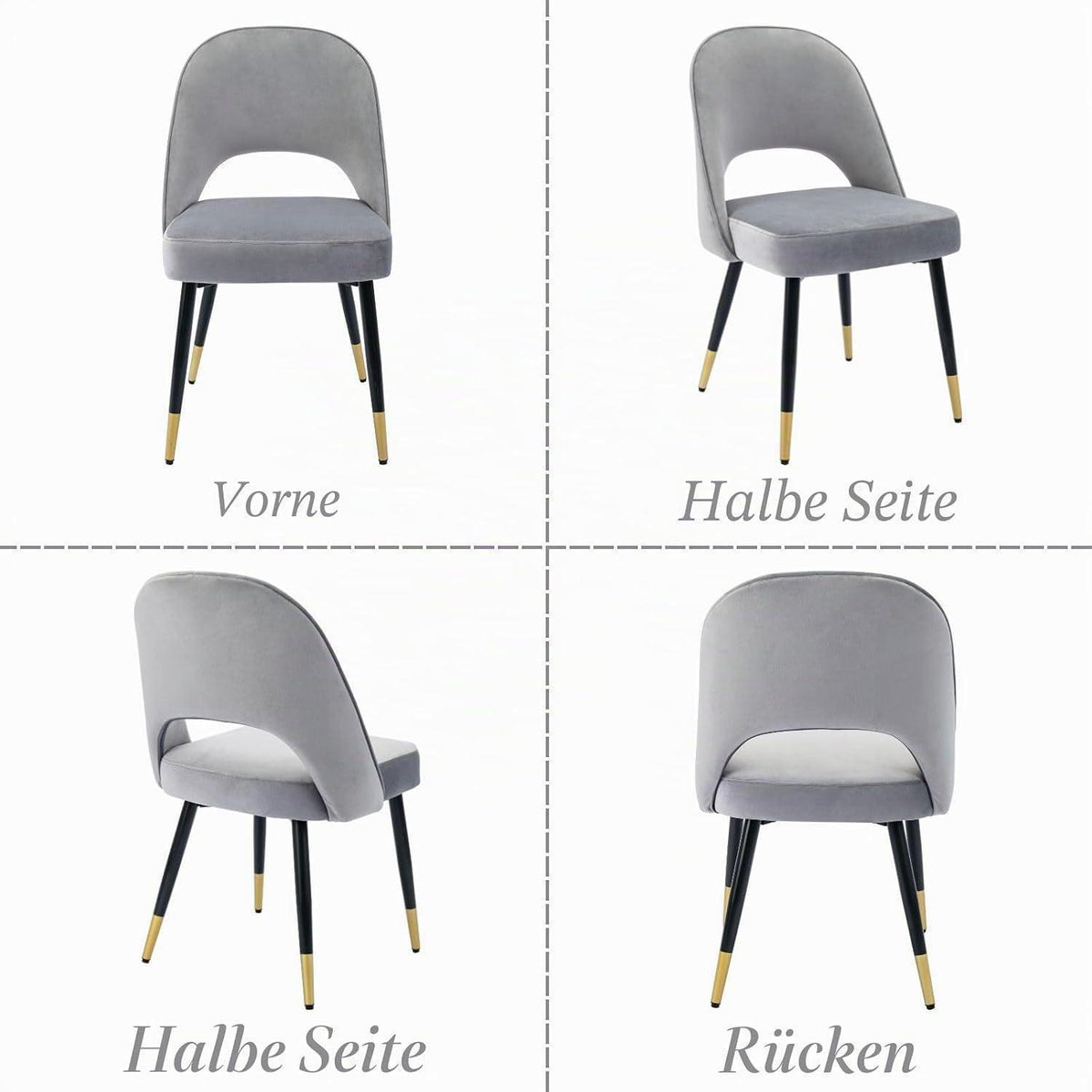 Ya-Home Esszimmerstühle 2er Set Grau, Polsterstuhl mit Metallbeinen