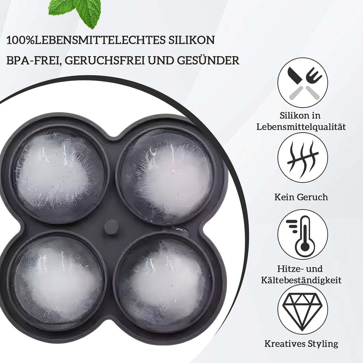 2er-Pack Silikon Eiswürfelform 6cm – Runde Eiswürfel für Drinks