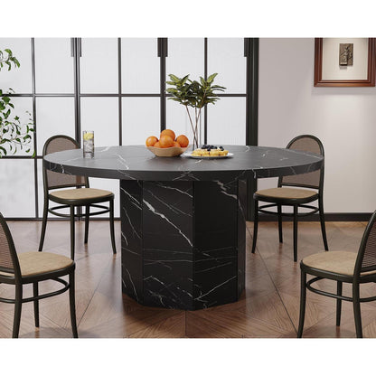 Runder Esstisch Schwarz 120cm | Küchentisch Marmor Optik Holz Modern