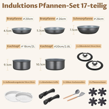 Keramik Topfset 17-teilig Dunkelgrau – Kochgeschirr Komplettset