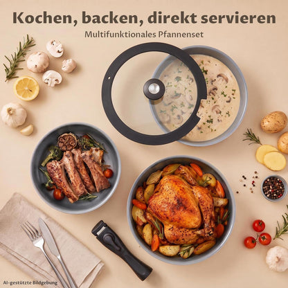 Keramik Topfset 17-teilig Dunkelgrau – Kochgeschirr Komplettset