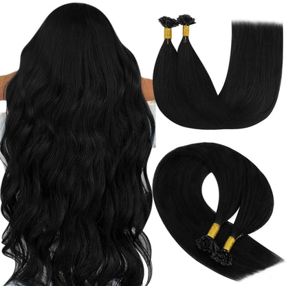 Echthaar Bonding Extensions Schwarz 60cm - 50g