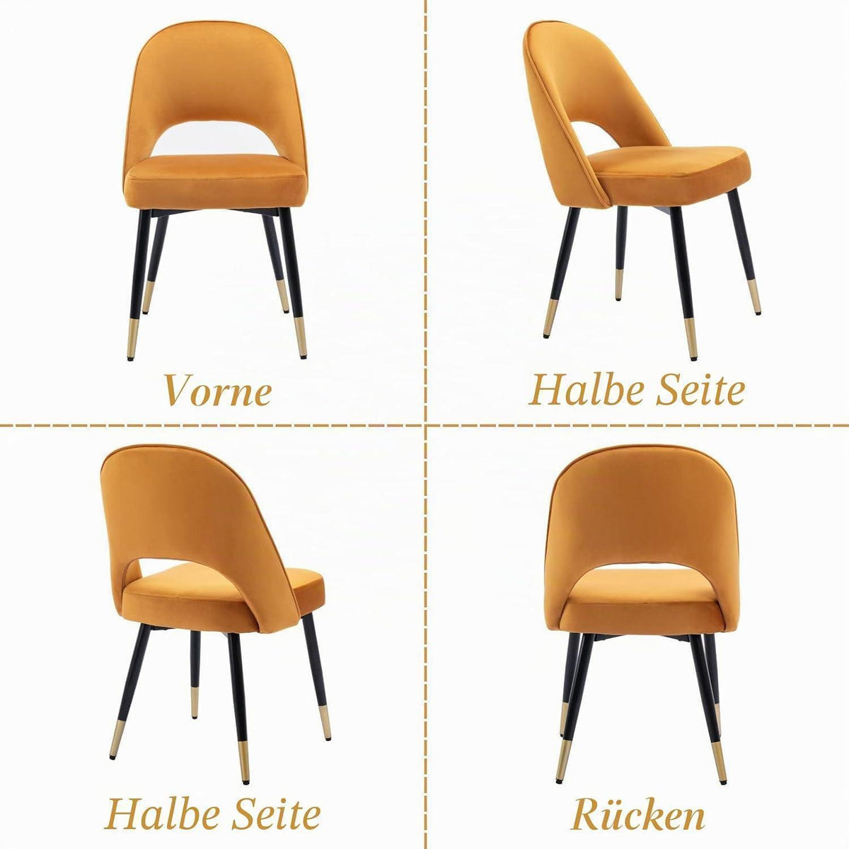 Esszimmerstühle 2er Set, Samt Polsterstuhl mit Metallbeinen Gelb