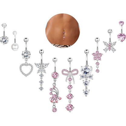 10er Set Bauchnabelpiercings mit Schmetterling und Schlange, Rosa Blau