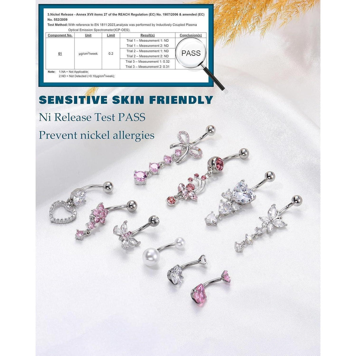 10er Set Bauchnabelpiercings mit Schmetterling und Schlange, Rosa Blau