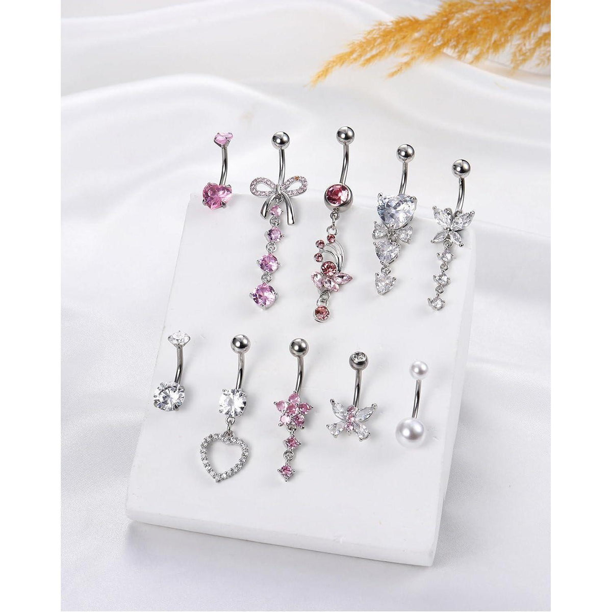 10er Set Bauchnabelpiercings mit Schmetterling und Schlange, Rosa Blau
