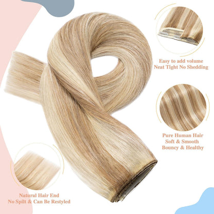Echthaar Haarverlängerung Clip-In, Hellgolden Blond/Weißblond