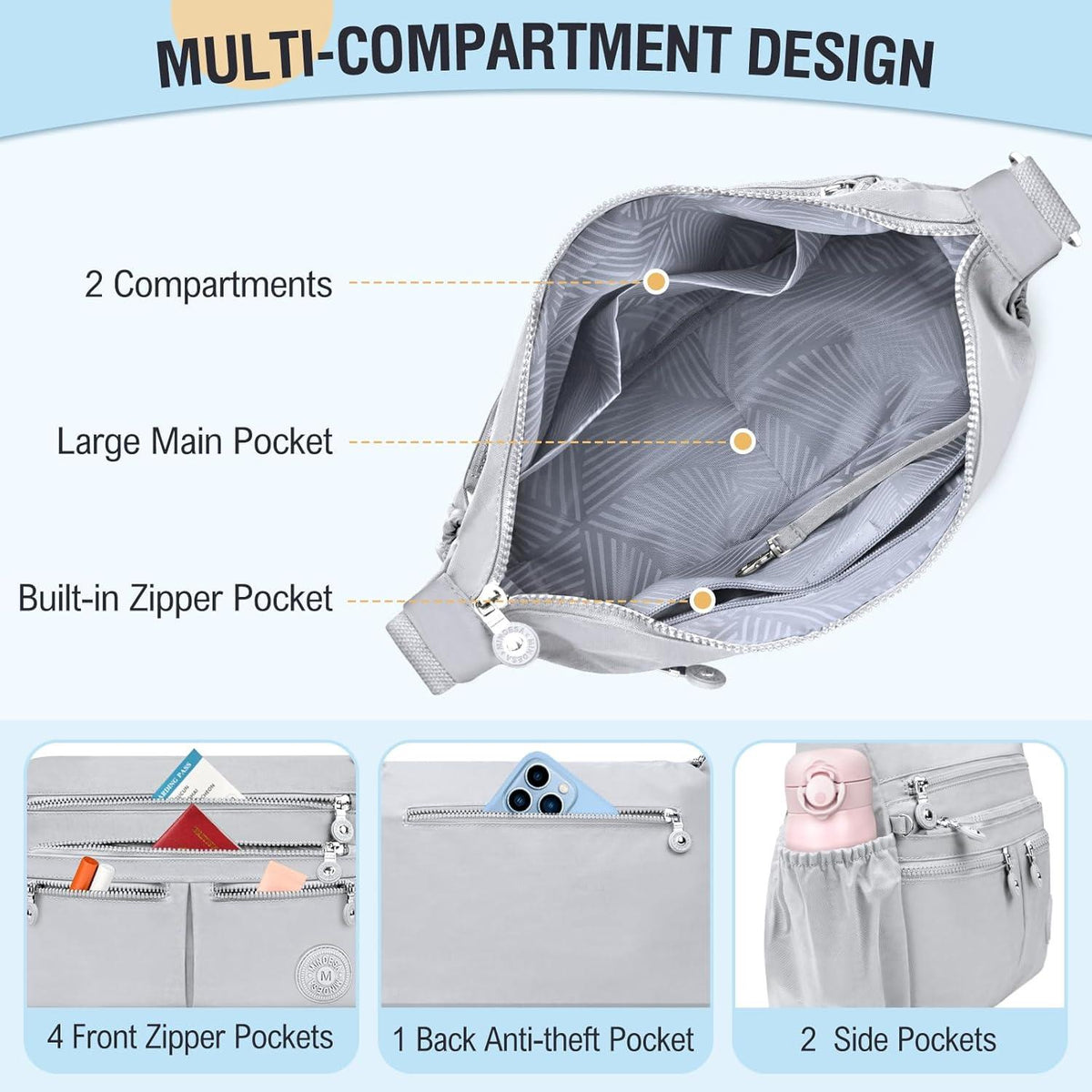 TEUEN Crossbody Bag Damen Große Kapazität Wasserdicht Nylon Umhängetasche