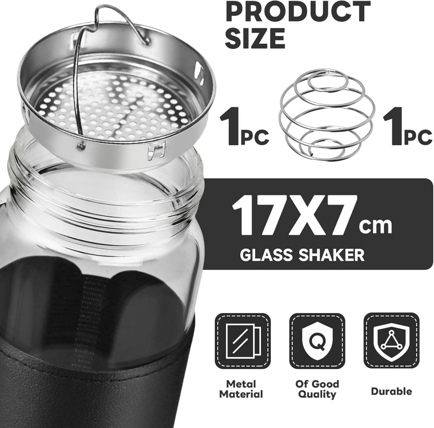 Protein Shaker Glas 16 Oz mit Sieb, Edelstahlkugel