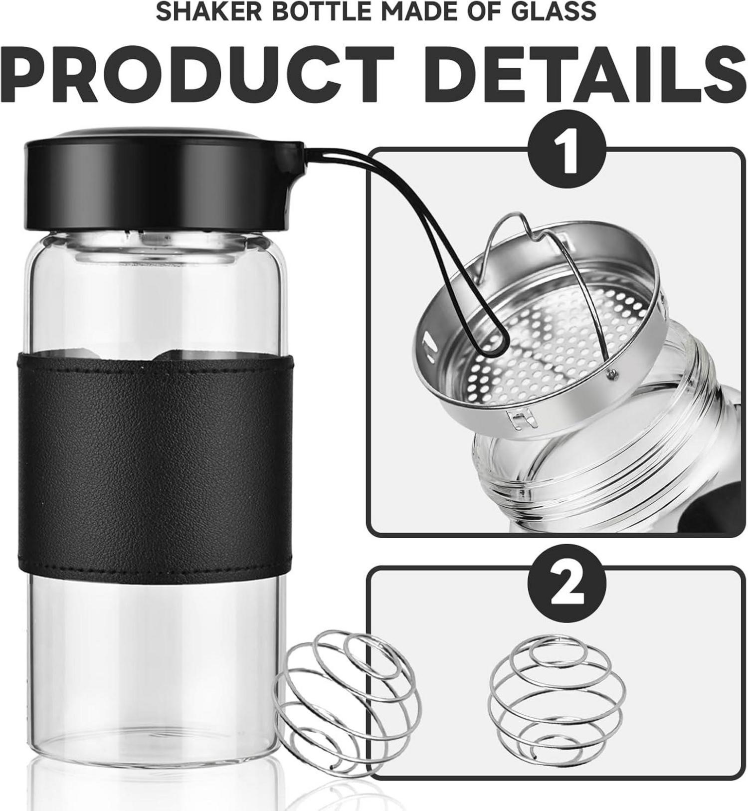 Protein Shaker Glas 16 Oz Mit Sieb Und Edelstahl-Mischkugel