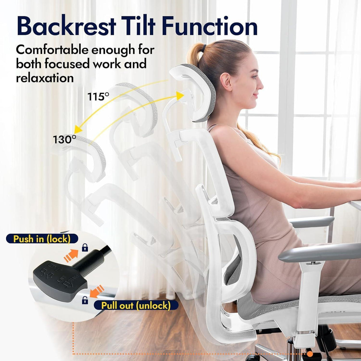 Ergonomischer Bürostuhl mit Lendenwirbelstütze, 150kg, Weiß