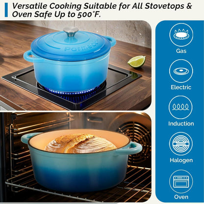 Emaillierter Schmortopf Blau 5,2L mit Deckel & Griffen