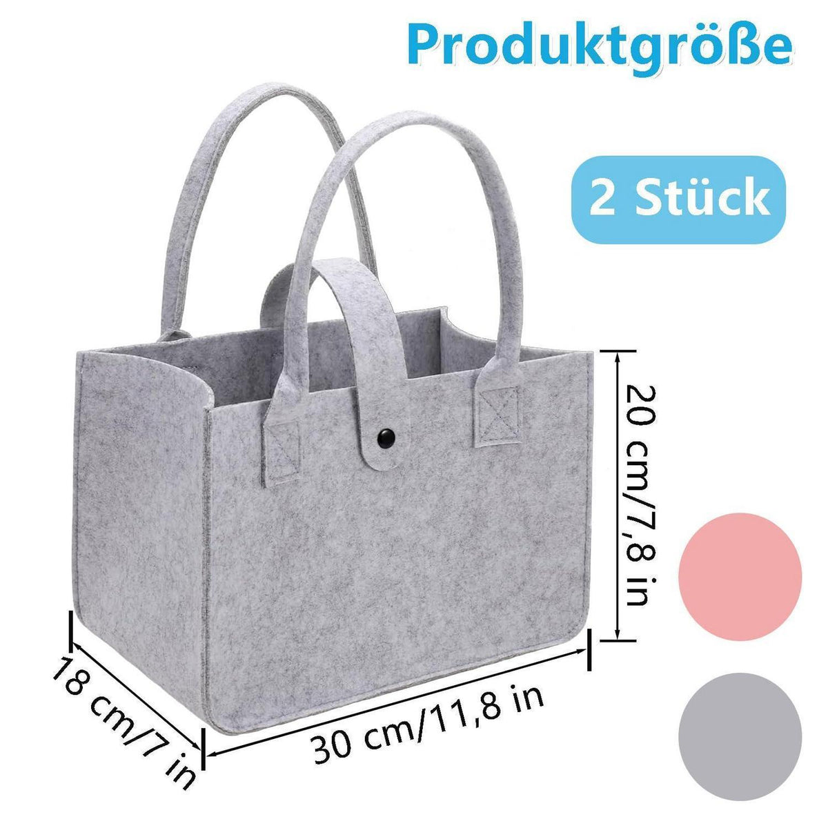 Filztasche Shopper – Faltbar, Rosa Grau, Große Kapazität