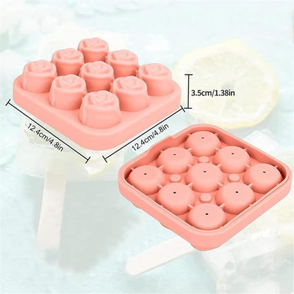 Silikon Eiswürfelform Rosen-Design mit Deckel – BPA-frei Rosa