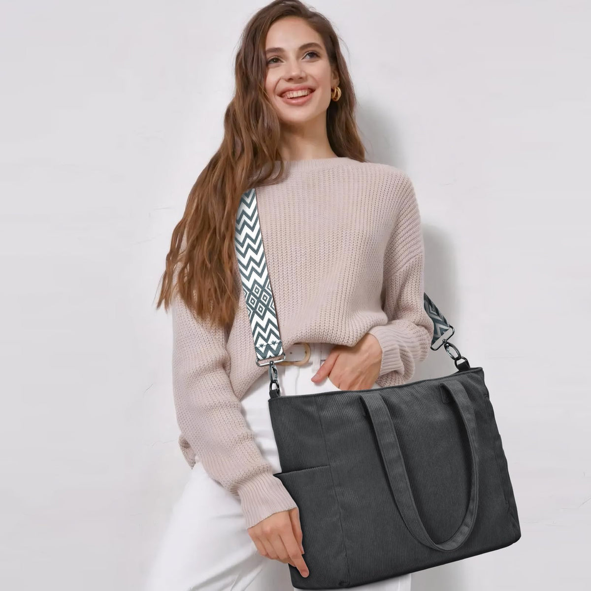 Oscaurt Cord Tote Bag Damen Umhängetasche Crossbody - Bild 2