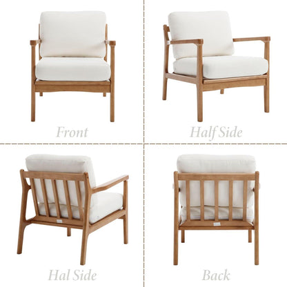 Vintage Sessel mit Holzgestell & Leinenbezug, Beige