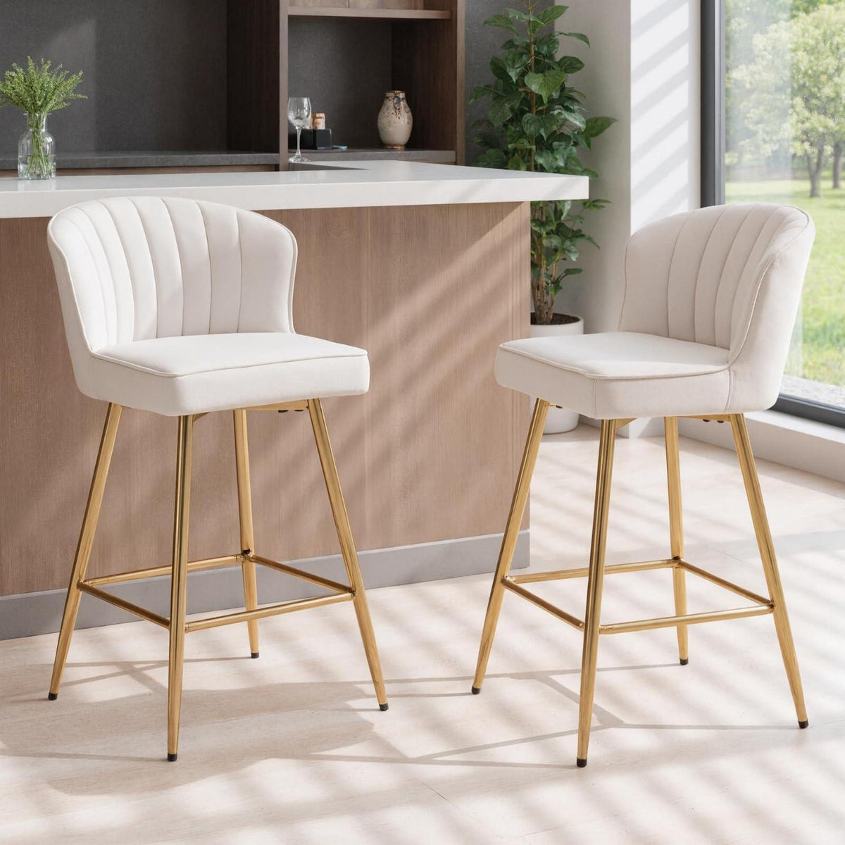 Barhocker Set 2er – Samt, Beige, Modern & Komfortabel