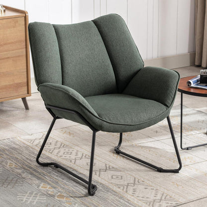 Moderner Ohrensessel mit Leinenbezug, Grün