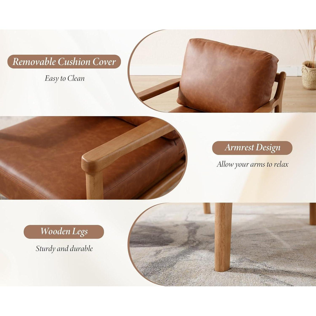 Vintage Sessel Braun – Wohnzimmer Loungesessel mit Holzgestell