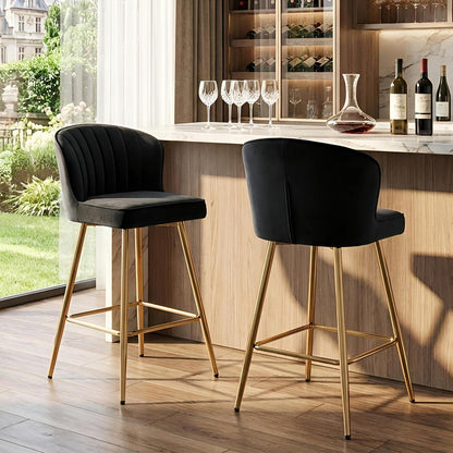 Barhocker Set 2er – Samt, Modern & Gepolstert Schwarz