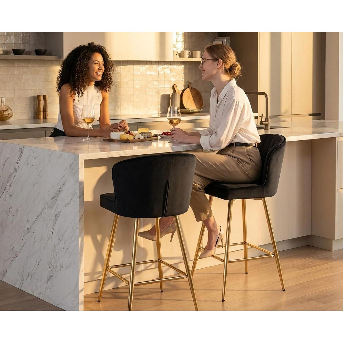 Barhocker Set 2er – Samt, Modern & Gepolstert Schwarz