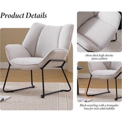 Moderner Ohrensessel mit Leinenbezug – Beige Wohnzimmer Sessel