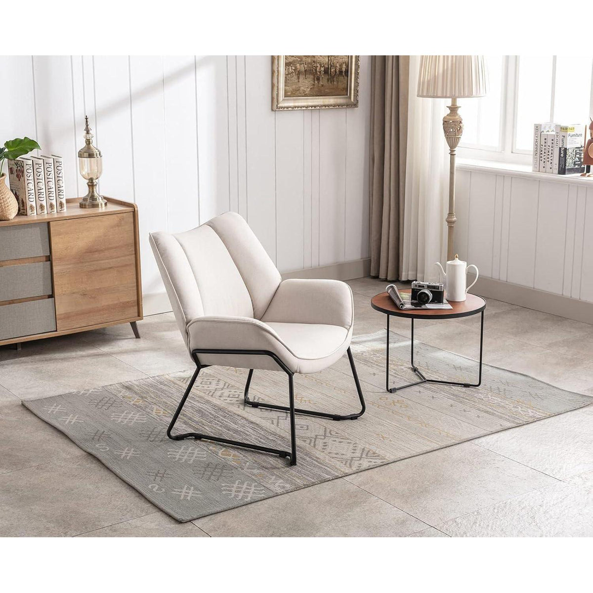 Moderner Ohrensessel mit Leinenbezug – Beige Wohnzimmer Sessel