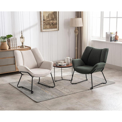 Moderner Ohrensessel mit Leinenbezug – Beige Wohnzimmer Sessel
