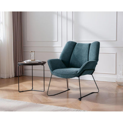 Blauer Ohrensessel modern mit Chenille & Metallbeinen