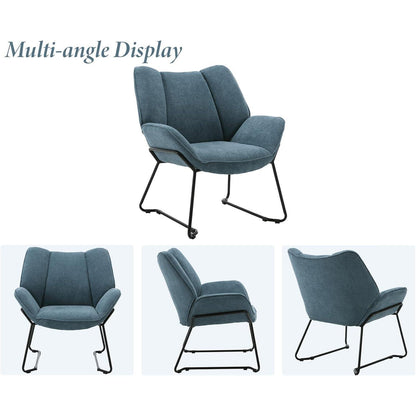 Blauer Ohrensessel modern mit Chenille & Metallbeinen