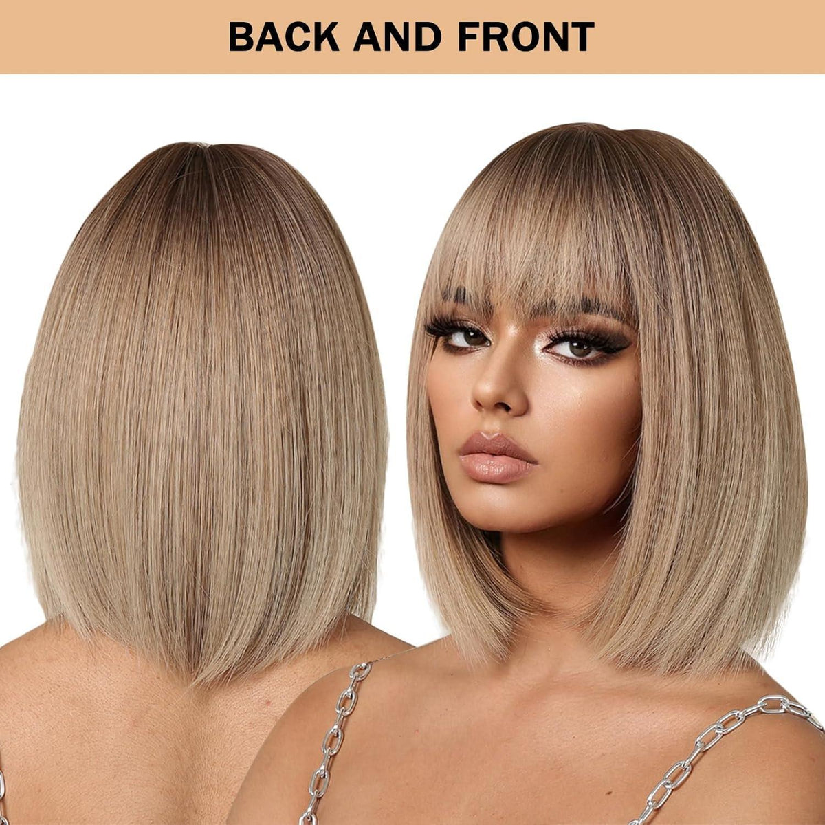 Blond Ombre Bob Perücke mit Pony – Kurze Damen Perücke