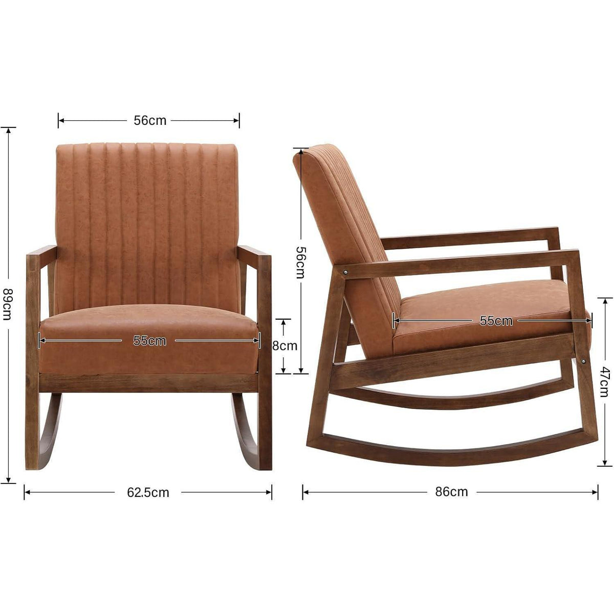 Schaukelstuhl Holz mit Armlehnen – Bequemer Retro Sessel Braun
