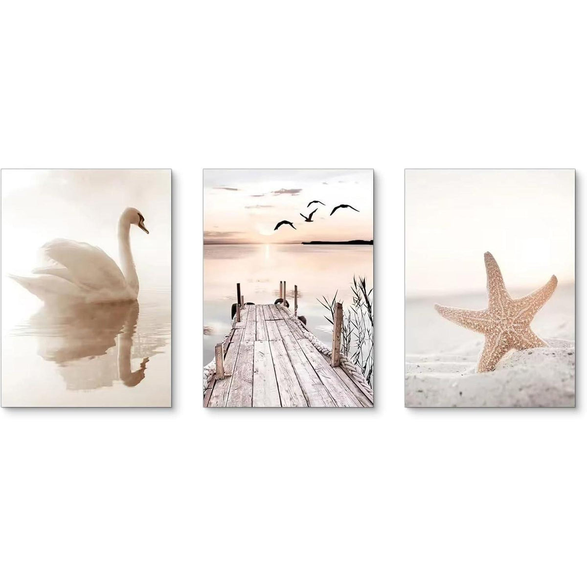 Boho Poster Set 3er Strand Landschaft Leinwandbild Wanddeko