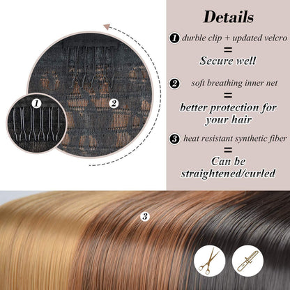 Glatter Pferdeschwanz Haarteil Braun mit Honigblond 66cm