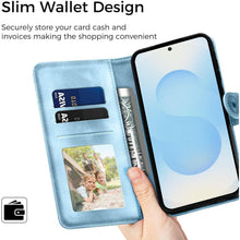 Samsung Galaxy S25 Klapphülle mit Kartenfach & Standfunktion Himmelblau in Lederoptik